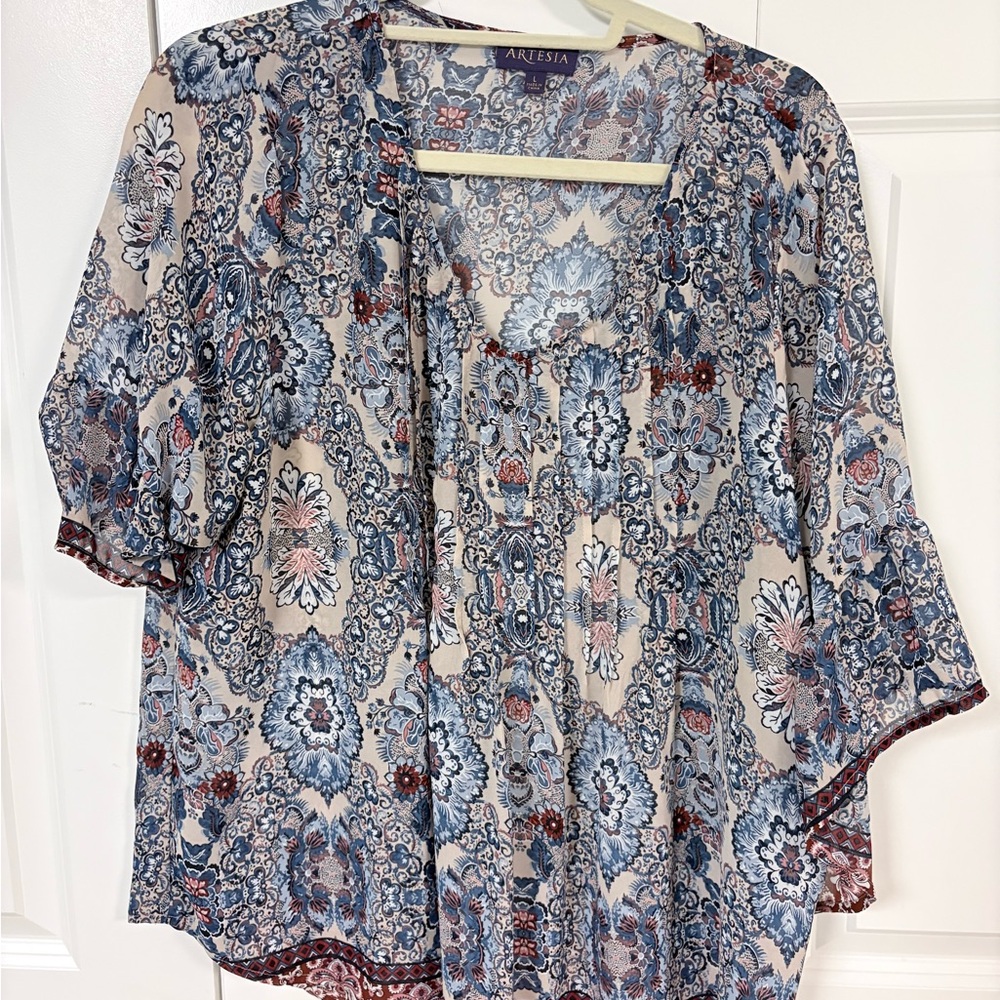 Ariesta Blue Paisley Boho Tunic Top